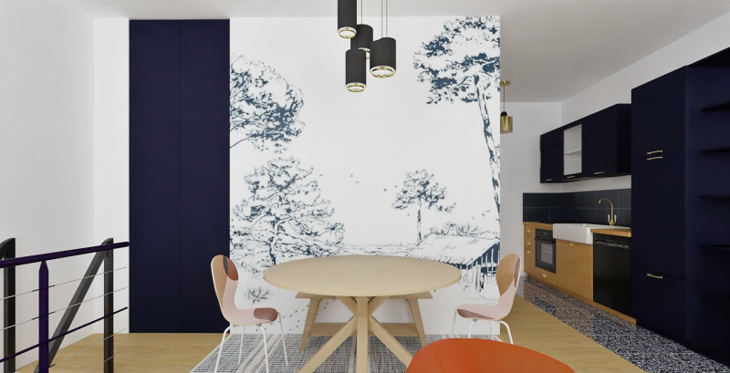 Salle à manger avec papier peint isidore leroy