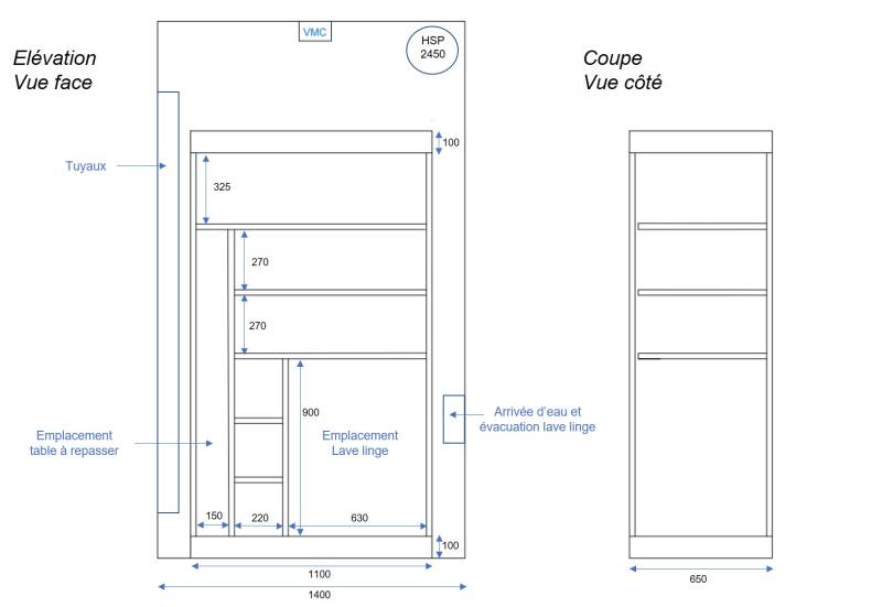 Dessin technique meuble entrée sur mesure