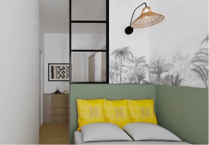 chambre avec verrière tête de lit